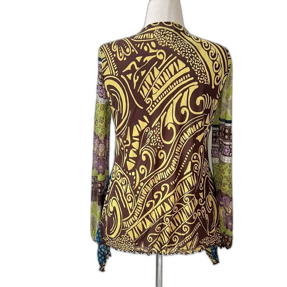 Anac by Kimi Asymmetrical Chic Art-to-Wear Long Paisley V-Neck Mesh Tunic Top XL - Picture 5 of 9